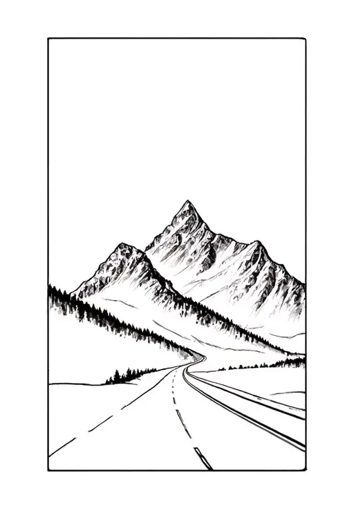 mountain with road at bottom going left to right tattoo design idea