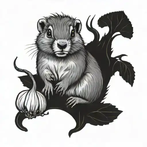 glass of genepi with marmot holding chanterelles tattoo design idea