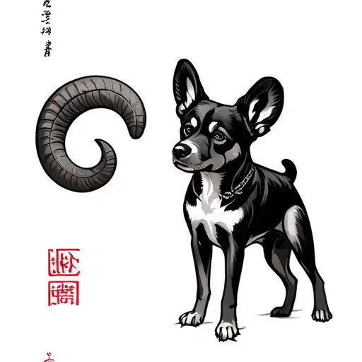 year of the dog combined with aries zodiac sign tattoo design idea