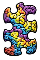 autism puzzle piece and brain with blue purple shading tattoo design idea