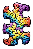 autism puzzle piece and brain with blue purple shading tattoo design idea