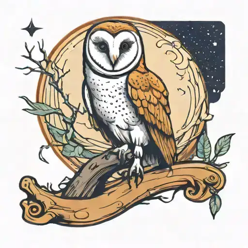 Barn owl perched in front of the moon tattoo design idea