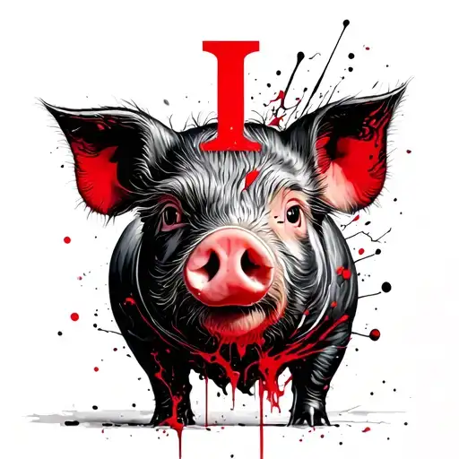 Japanese pig with the letter i tattoo design idea