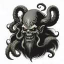 kraken with skull and krampus in the background  tattoo design idea