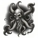 kraken with skull and krampus in the background  tattoo design idea