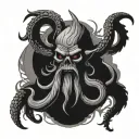 kraken with skull and krampus in the background  tattoo design idea