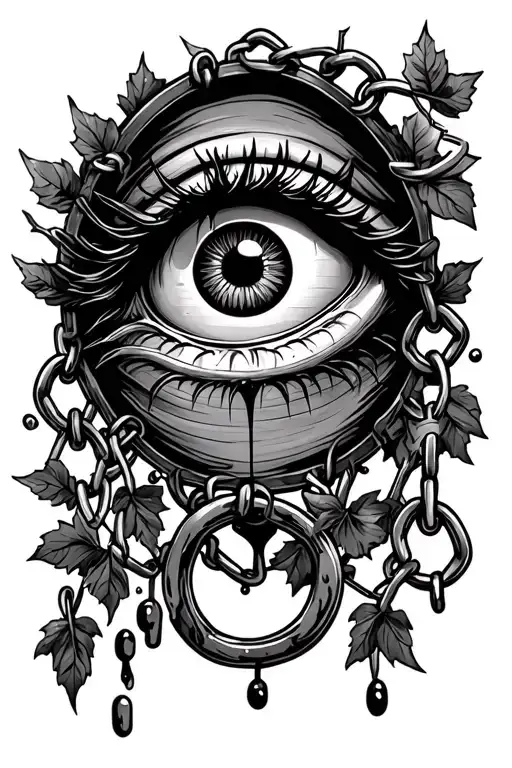 a bleeding eye, shackles or chains, and maybe vines or a vineyard tattoo design idea