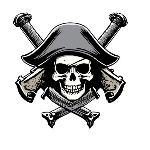 pirate skull with pistol and sword tattoo design idea