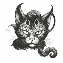 devil black cat with horn tattoo design idea