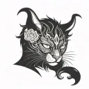 devil black cat with horn tattoo design idea