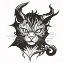 devil black cat with horn tattoo design idea