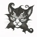 devil black cat with horn tattoo design idea