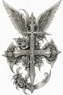 Cross with angle wing with a thorn crown on it  tattoo design idea