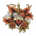 RN with heart surrounded tattoo design idea