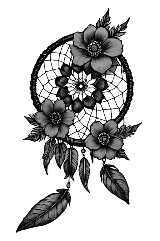 Alaska, dream catcher, flowers, lace tattoo design idea
