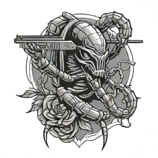 scorpion with sniper rifle tattoo design idea