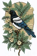 magpie holding fern leaf tattoo design idea