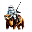 stormtrooper on camel wearing sunglasses tattoo design idea