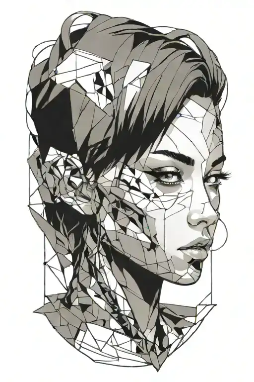 cyberpunk anime beautifull girl face one eye tattoo design idea