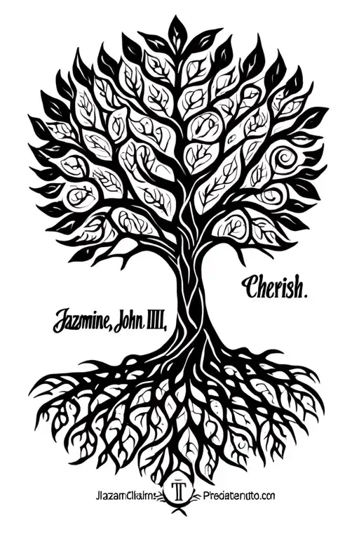 "Jazmine. John III. Cherish" African Tree of Life T tattoo design idea