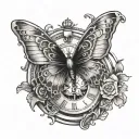butterfly with clock tattoo design idea