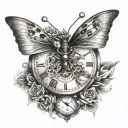 butterfly with clock tattoo design idea