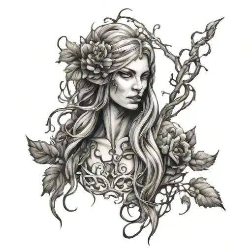 Freya runes wrapped in vines growing tattoo design idea