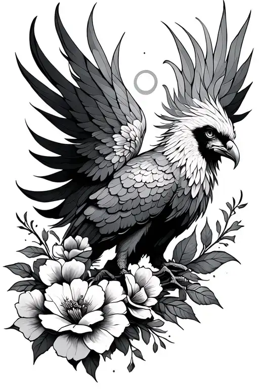 phoenix fine line tattoo design featuring floral elements tattoo design idea