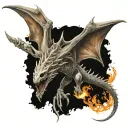 skeletal dragon flying and breathing fire tattoo design idea