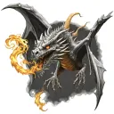 skeletal dragon flying and breathing fire tattoo design idea