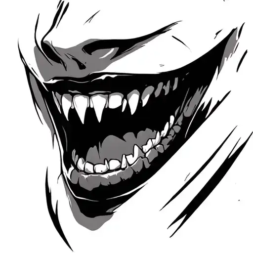 sharp teeth shadowy sleek humanoid tattoo design idea