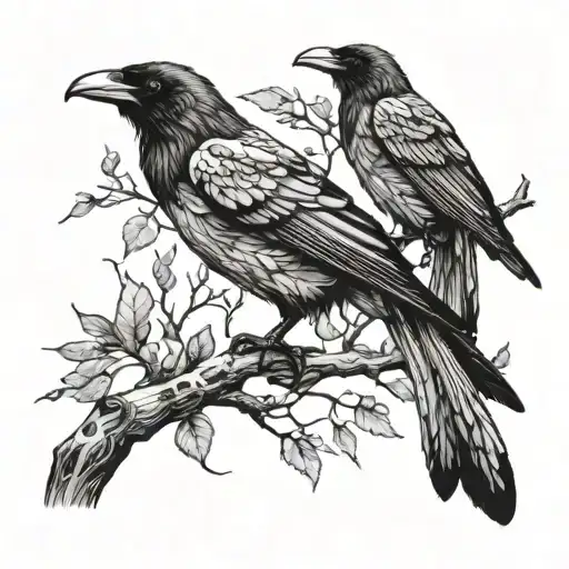 Odins ravens on a tree branch tattoo design idea