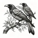 Odins ravens on a tree branch tattoo design idea