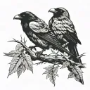 Odins ravens on a tree branch tattoo design idea