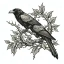 Odins ravens on a tree branch tattoo design idea