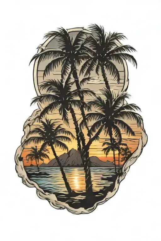 sunset palm trees beach scene tattoo design idea