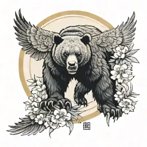 a black bear in the middle of two harpy eagle tattoo design idea
