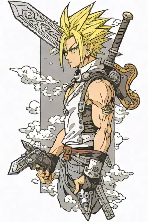 Final Fantasy 7 Cloud with Buster sword tattoo design idea