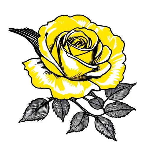 yellow rose and a robin bird tattoo design idea