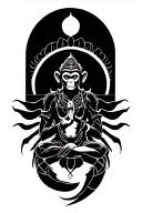Meditating Monkey King with Scorpion armor and tail wiht Buddah like scorpion arms on back  tattoo design idea