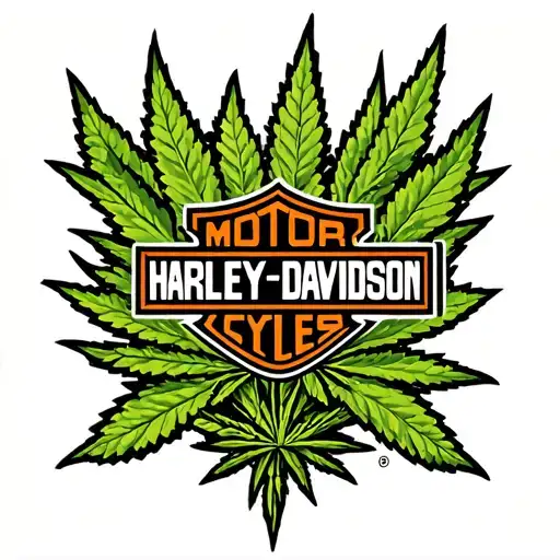 Harley-Davidson logo with marijuana in the background  tattoo design idea