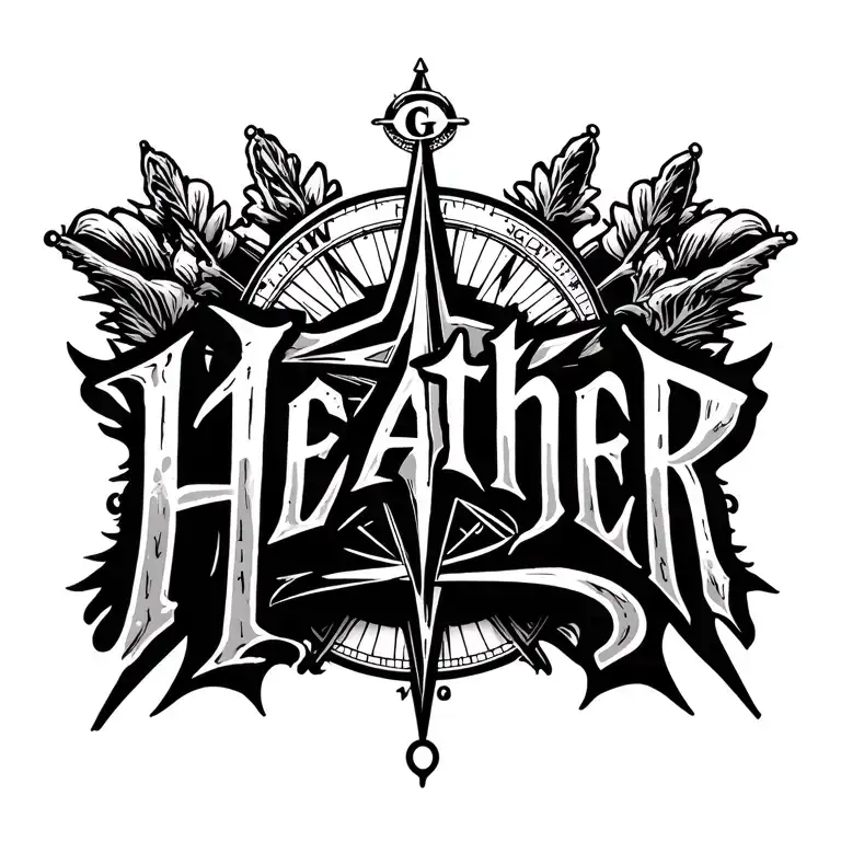 "Heather" true north compass with queen's crown  tattoo design idea