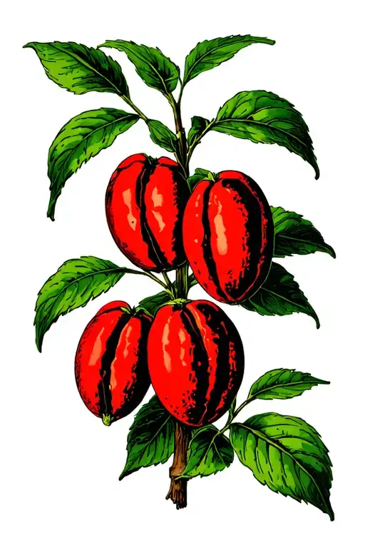 cocoa bean plant in black and red. tattoo design idea