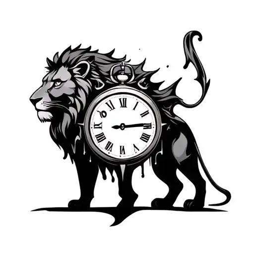 "Neetu" lion with clock melting clock tattoo design idea
