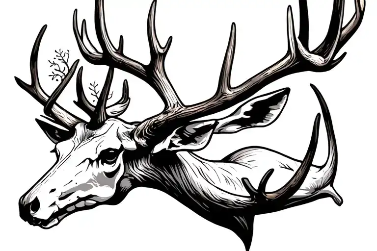 simple deer skull with antlers tattoo design idea