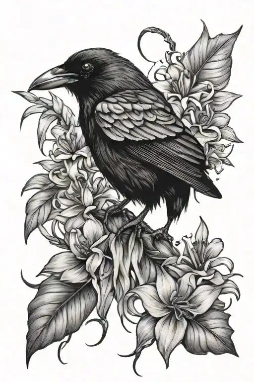 raven and spiderlily tattoo design idea