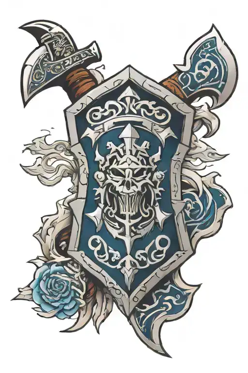 Warcraft axe and shield cross tattoo tattoo design idea