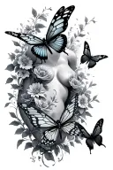 butterflies and dragonflies flying up over the hip to ribs tattoo design idea