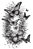 butterflies and dragonflies flying up over the hip to ribs tattoo design idea