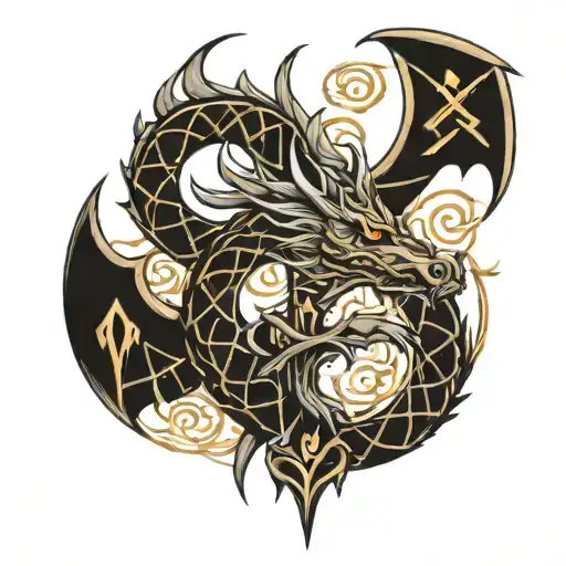 Nordic runes combined to make dragon shape tattoo design idea